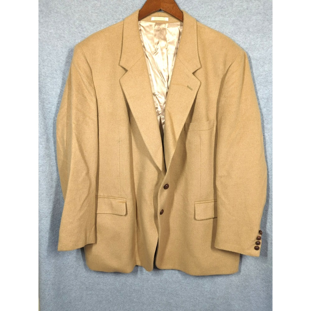 Vtg English Manor Wool Camel Blazer Sport Coat Men 52R Made in Poland Money Nice